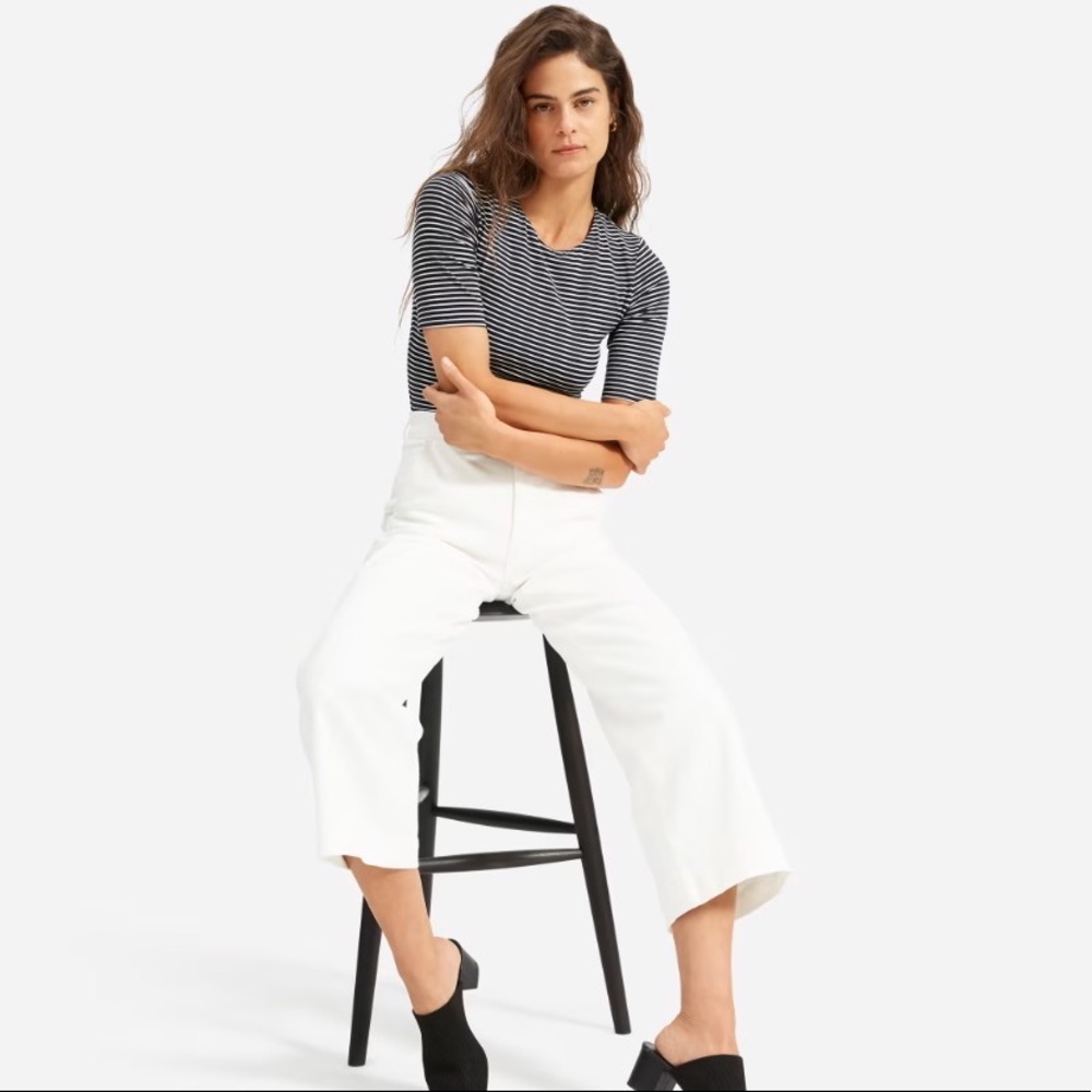 Everlane short-sleeve crew neck bodysuit. Black and white stripe, small, EUC